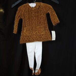 Cozy Brown Knit Sweater with White Leggings